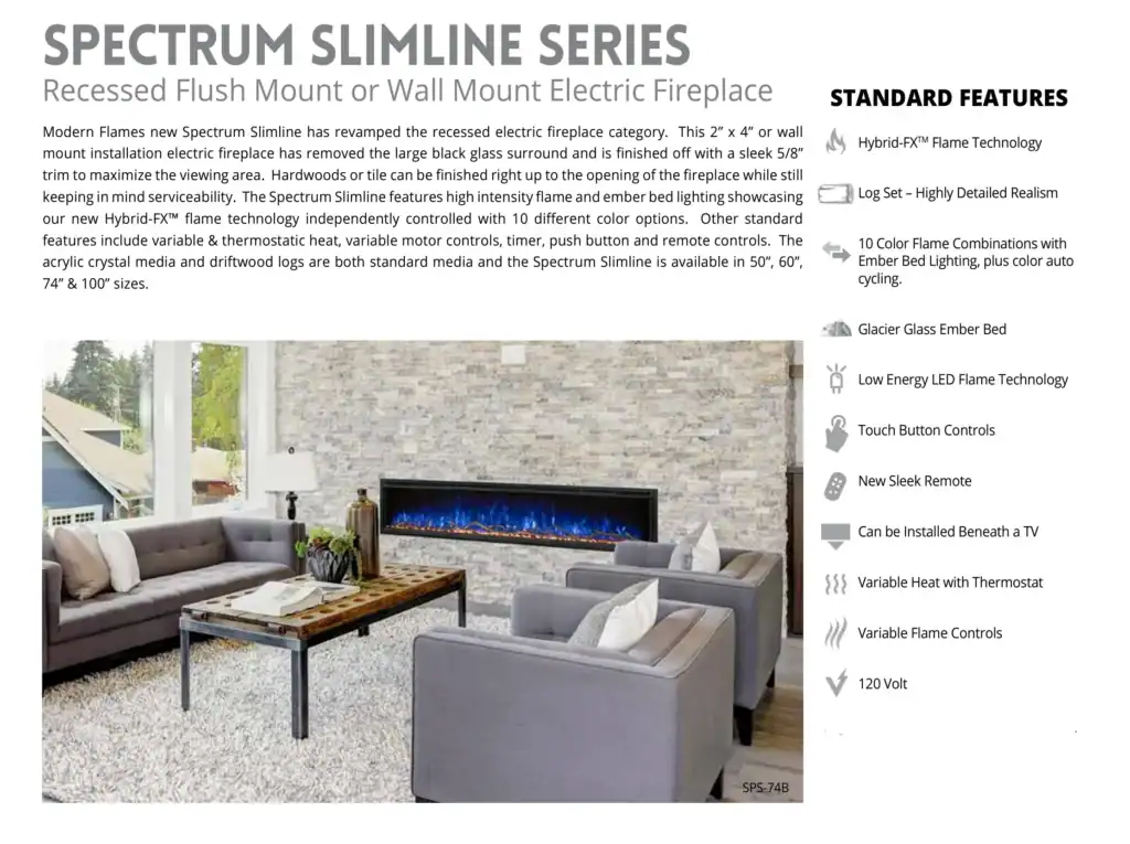 text and image of electric fireplace in living room